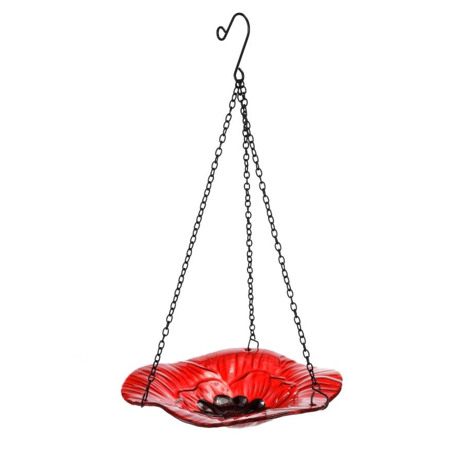 Poppy Fields Glass Bird Bath