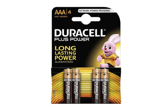 4x AAA Duracell Plus Power Alkaline Batteries 4pk